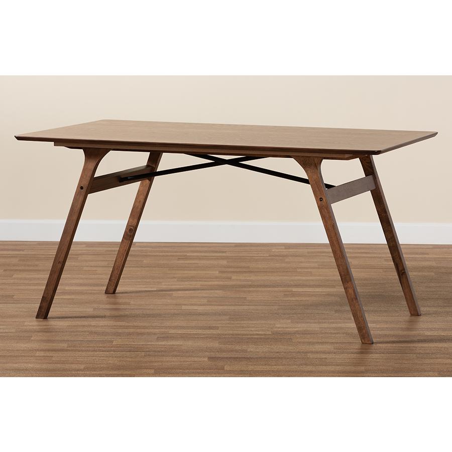 Saxton Mid-Century Modern Transitional Walnut Brown Finished Wood Dining Table. Picture 7