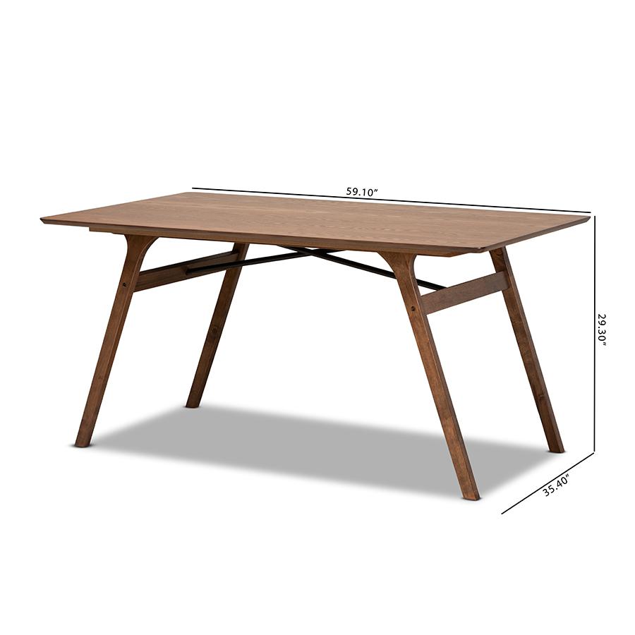 Saxton Mid-Century Modern Transitional Walnut Brown Finished Wood Dining Table. Picture 8