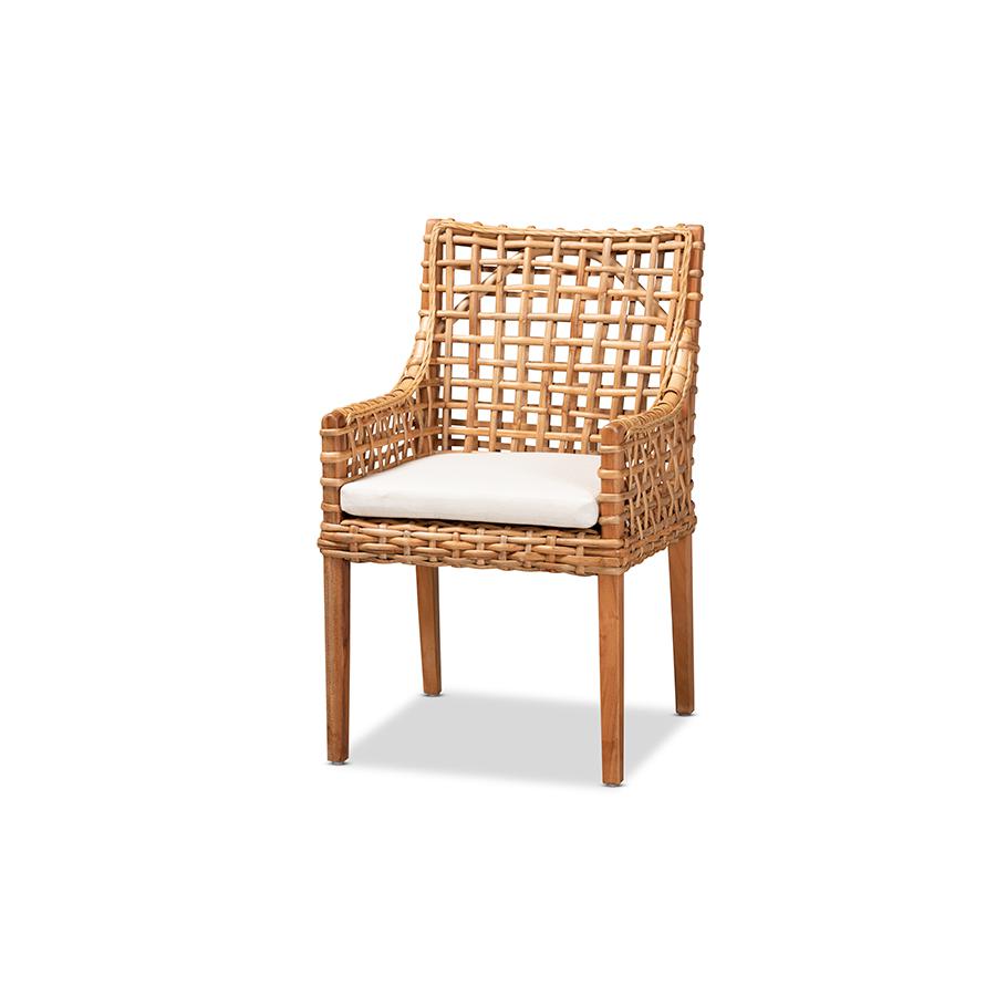 Natural Brown Finished Wood and Rattan Dining Chair. Picture 1