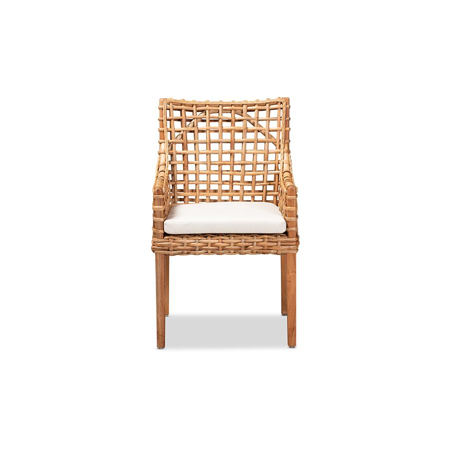 Natural Brown Finished Wood and Rattan Dining Chair. Picture 2
