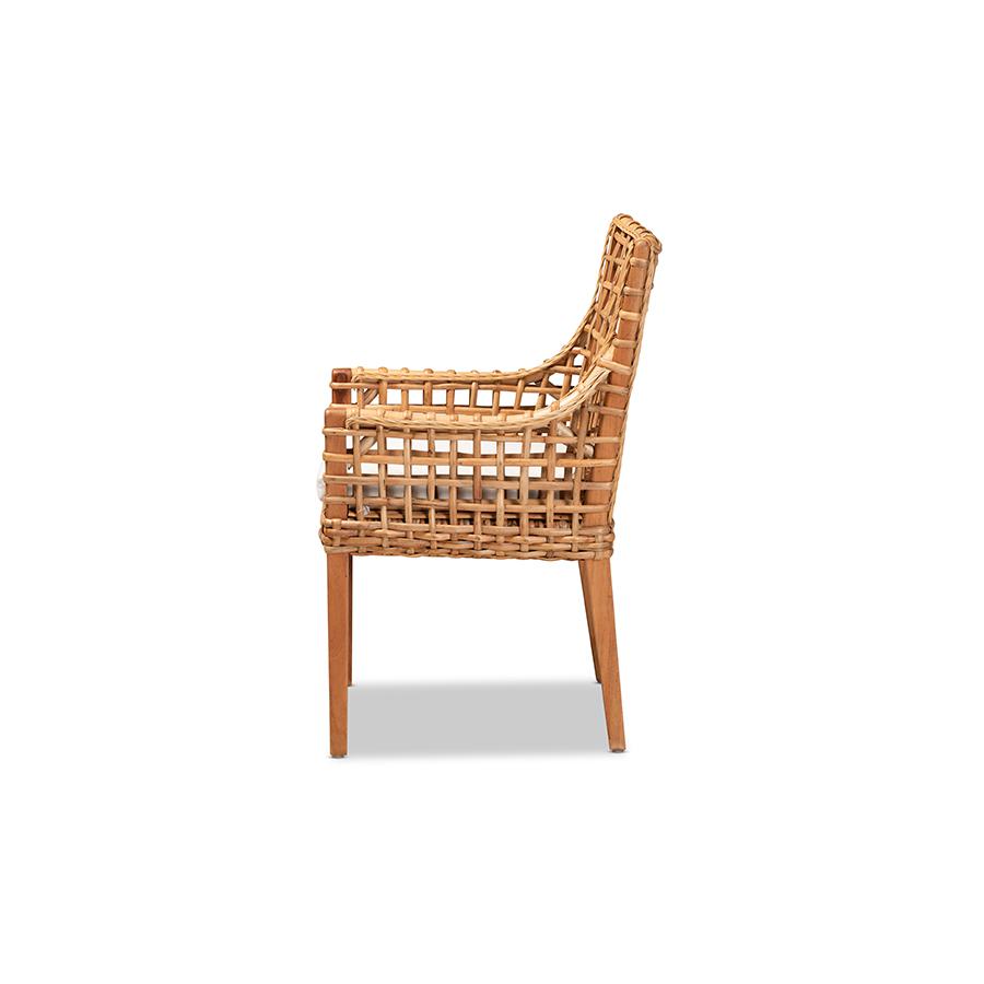 Natural Brown Finished Wood and Rattan Dining Chair. Picture 3