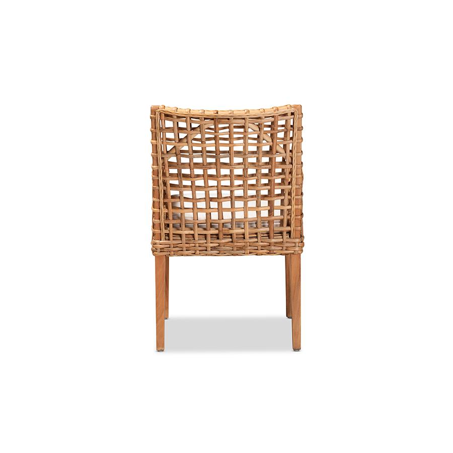 Natural Brown Finished Wood and Rattan Dining Chair. Picture 4