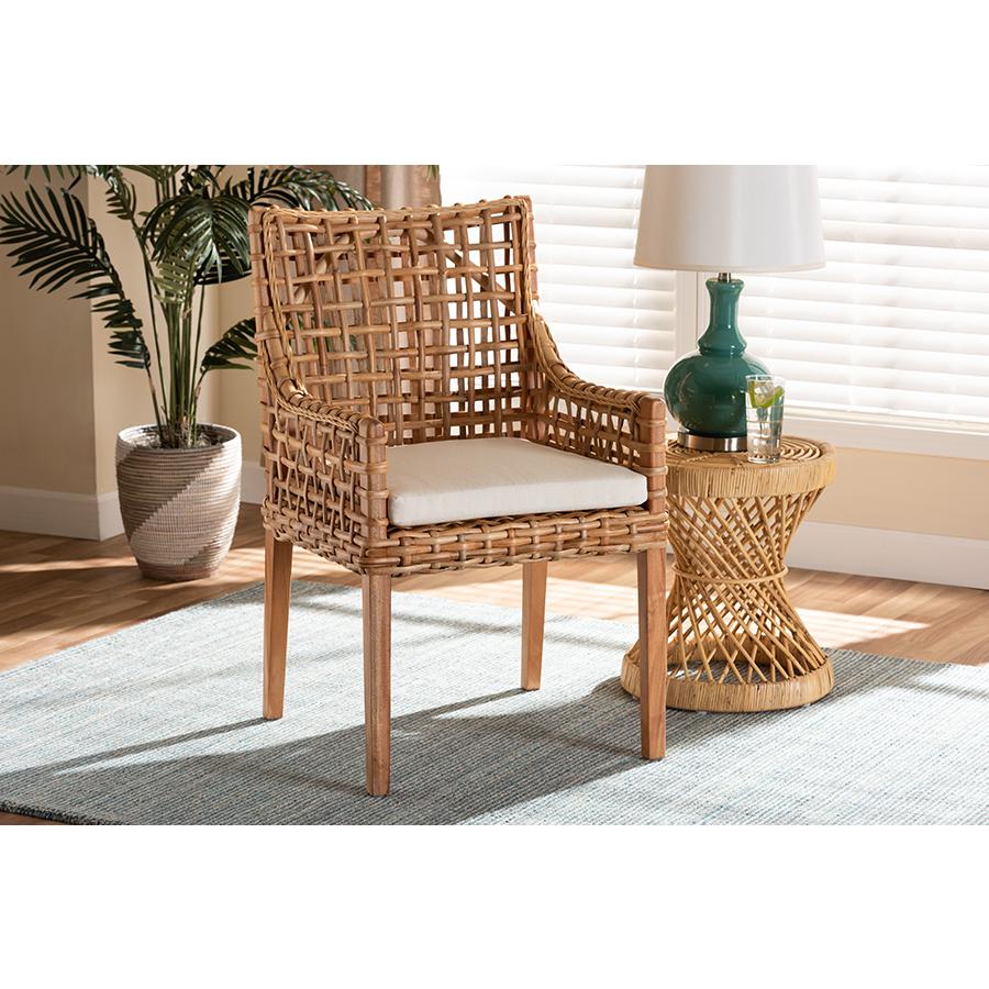 Natural Brown Finished Wood and Rattan Dining Chair. Picture 6