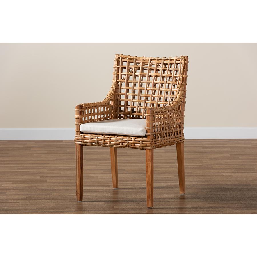 Natural Brown Finished Wood and Rattan Dining Chair. Picture 7
