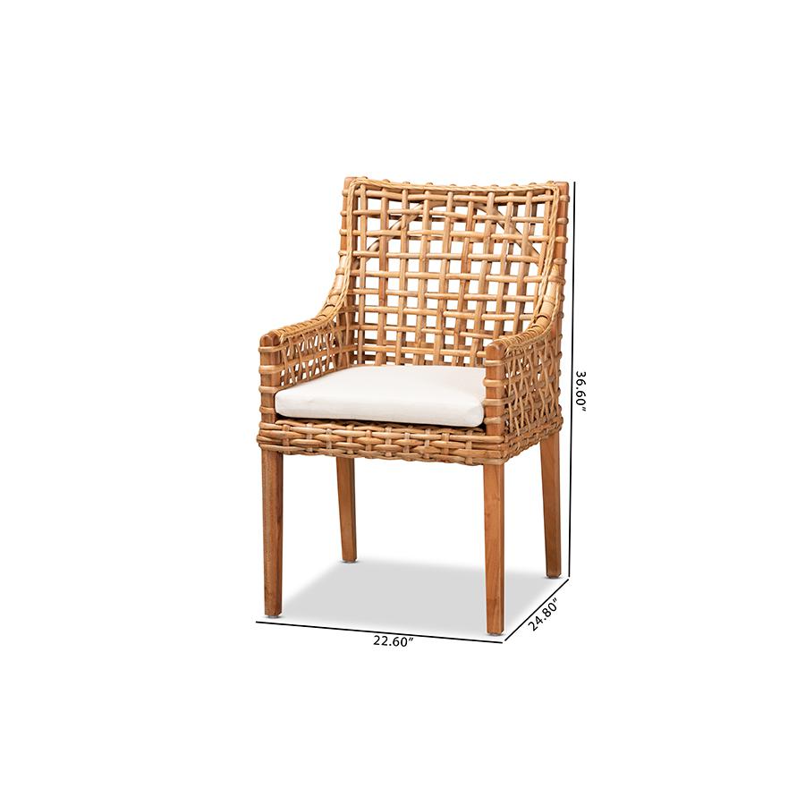 Natural Brown Finished Wood and Rattan Dining Chair. Picture 8