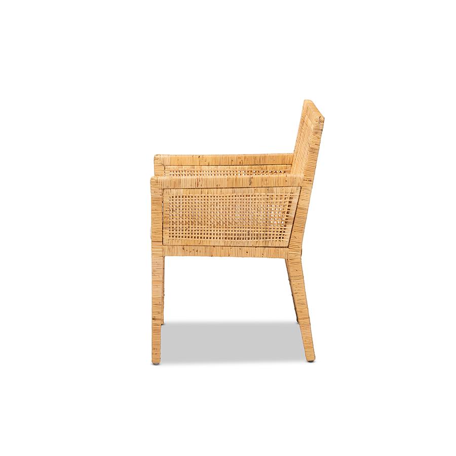 Natural Finished Wood and Rattan Dining Chair. Picture 3