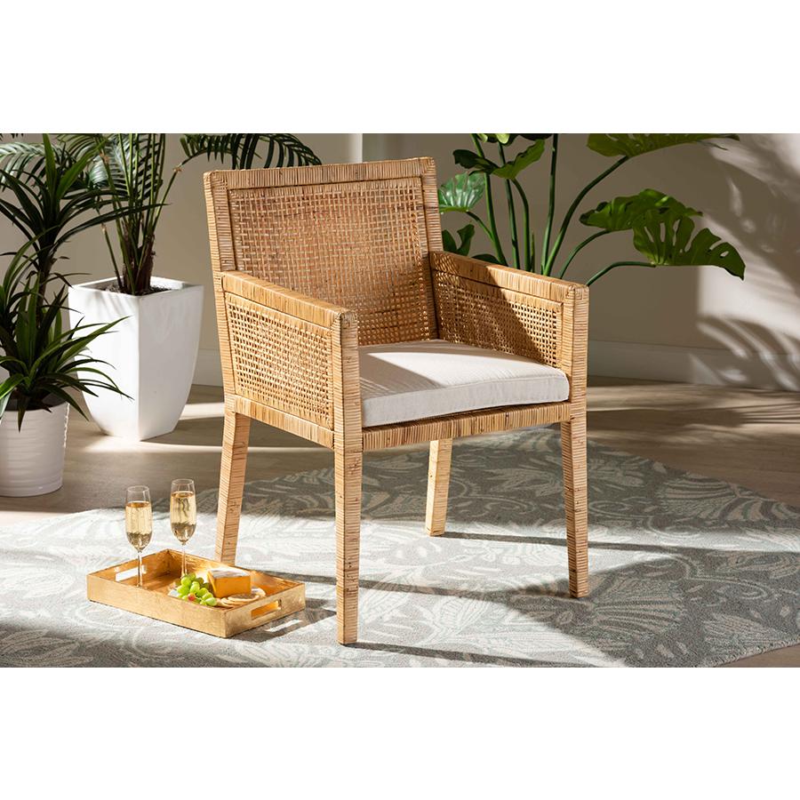 Natural Finished Wood and Rattan Dining Chair. Picture 8