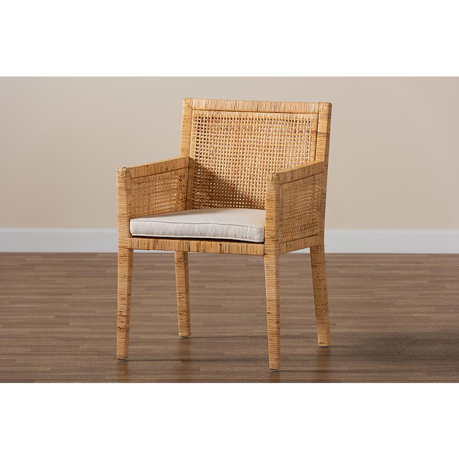 Natural Finished Wood and Rattan Dining Chair. Picture 9