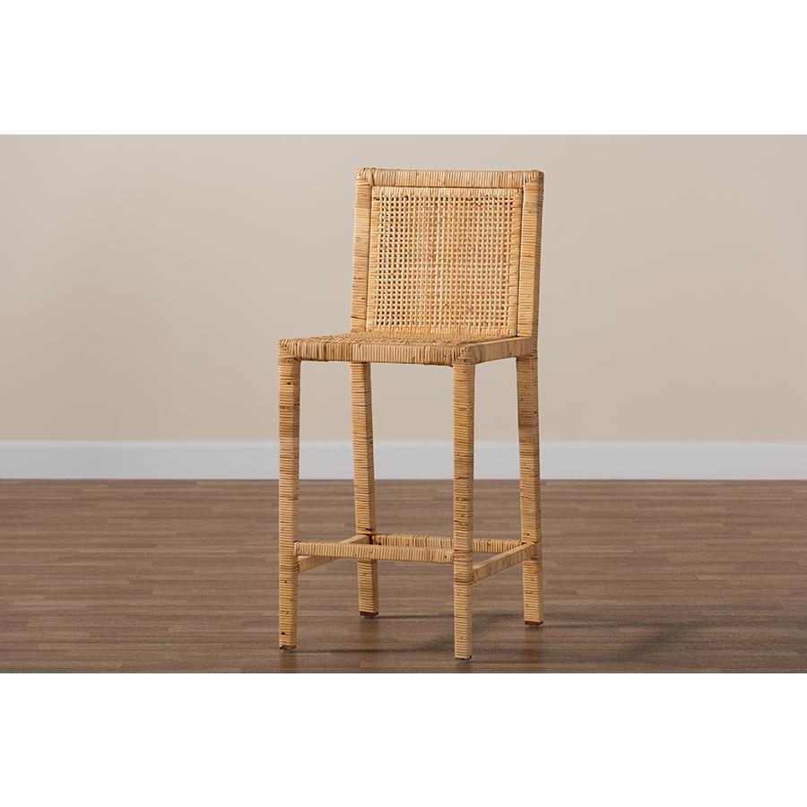 Sofia Modern and Contemporary Natural Finished Wood and Rattan Counter Stool. Picture 8