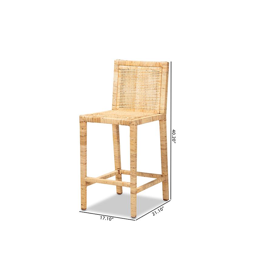 Sofia Modern and Contemporary Natural Finished Wood and Rattan Counter Stool. Picture 9