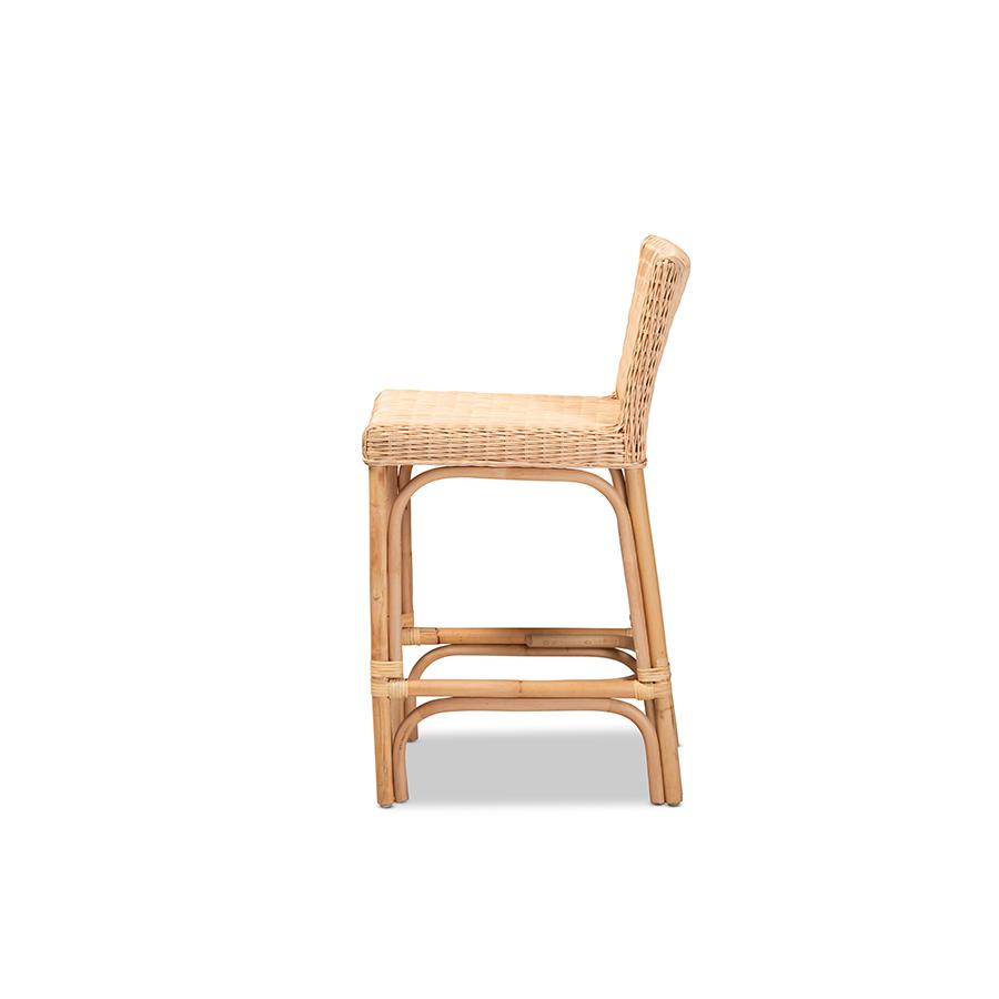 bali & pari Athena Modern and Contemporary Natural Finished Rattan Counter Stool. Picture 3