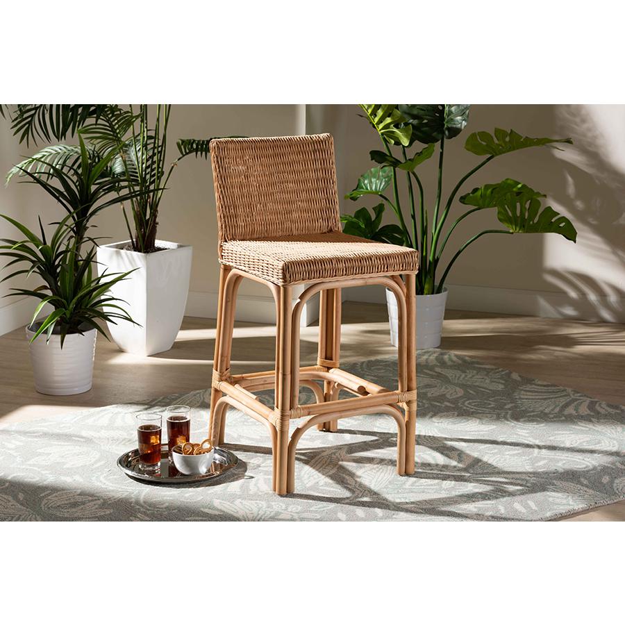 bali & pari Athena Modern and Contemporary Natural Finished Rattan Counter Stool. Picture 7