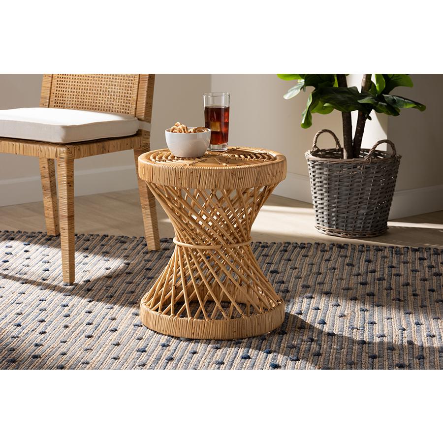 bali & pari Seville Modern and Contemporary Natural Finished Rattan End Table. Picture 4