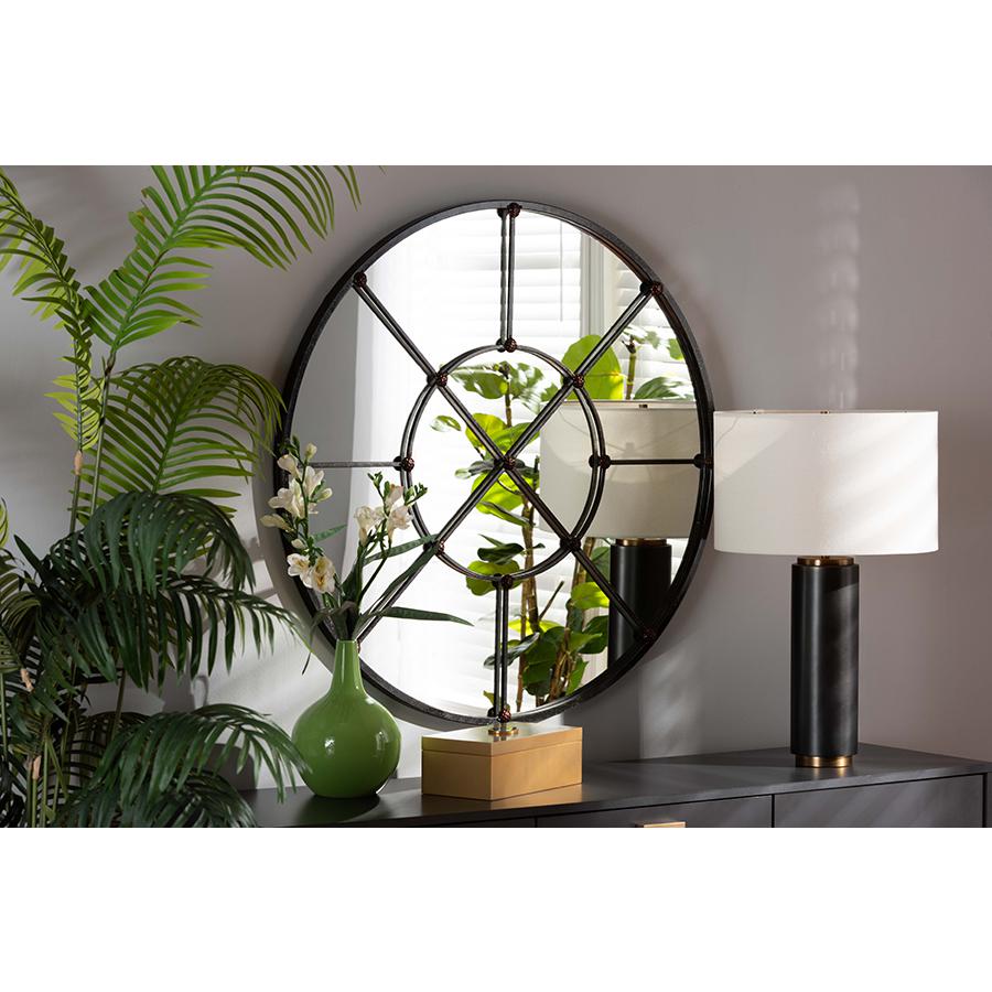 Baxton Studio Ohara Modern and Contemporary Black Finished Metal Accent Wall Mirror. The main picture.