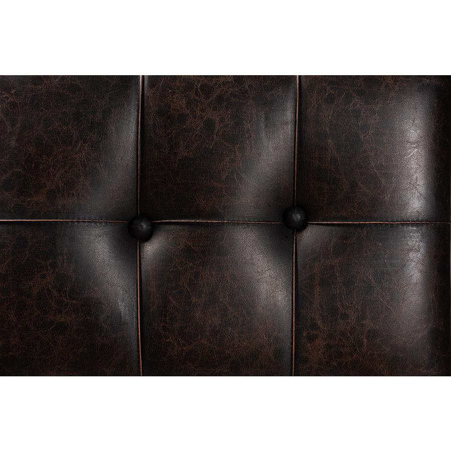 Leather Upholstered and Oak Brown Finished Wood Storage Ottoman. Picture 9