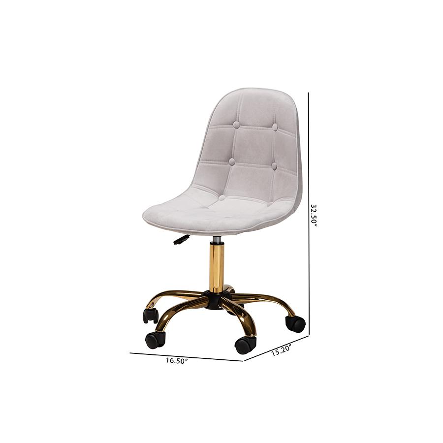 Glam and Luxe Grey Velvet Fabric and Gold Metal Swivel Office chair. Picture 12