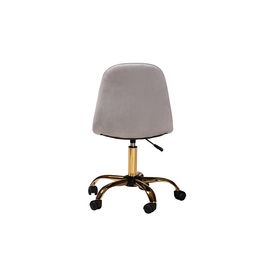 Glam and Luxe Grey Velvet Fabric and Gold Metal Swivel Office chair. Picture 4