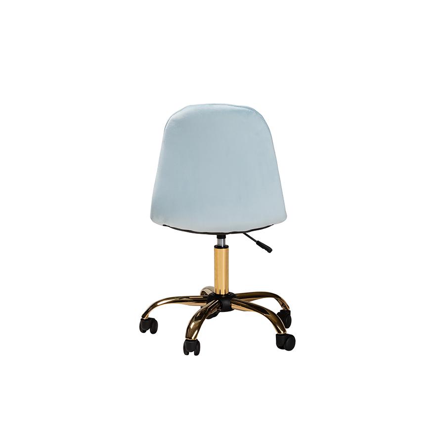 Glam and Luxe Aqua Velvet Fabric and Gold Metal Swivel Office chair. Picture 4