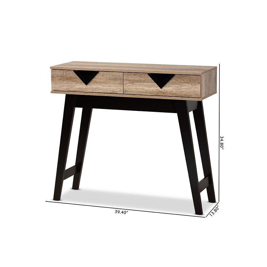 Wales Modern and Contemporary Light Brown Finished Wood 2-Drawer Console Table. Picture 10