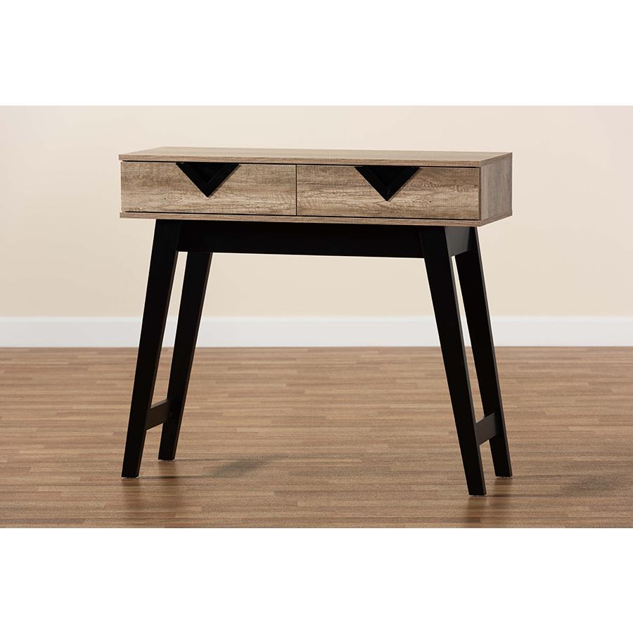 Wales Modern and Contemporary Light Brown Finished Wood 2-Drawer Console Table. Picture 9