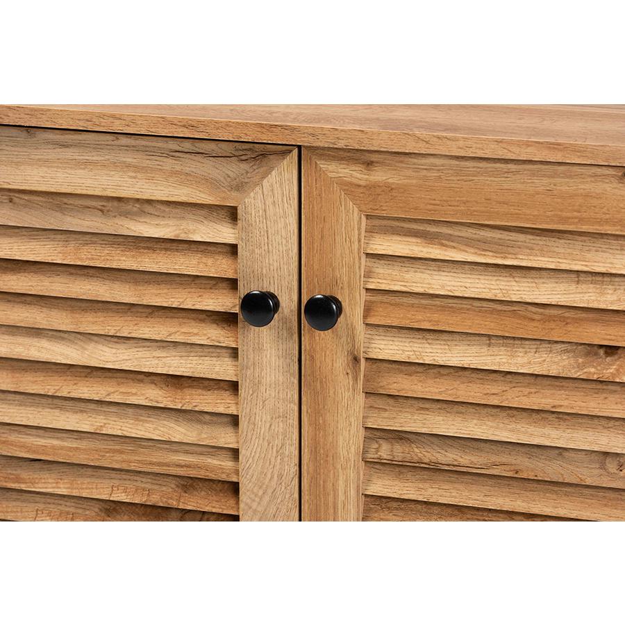 Oak Brown Finished Wood 2-Door Shoe Storage Cabinet. Picture 5