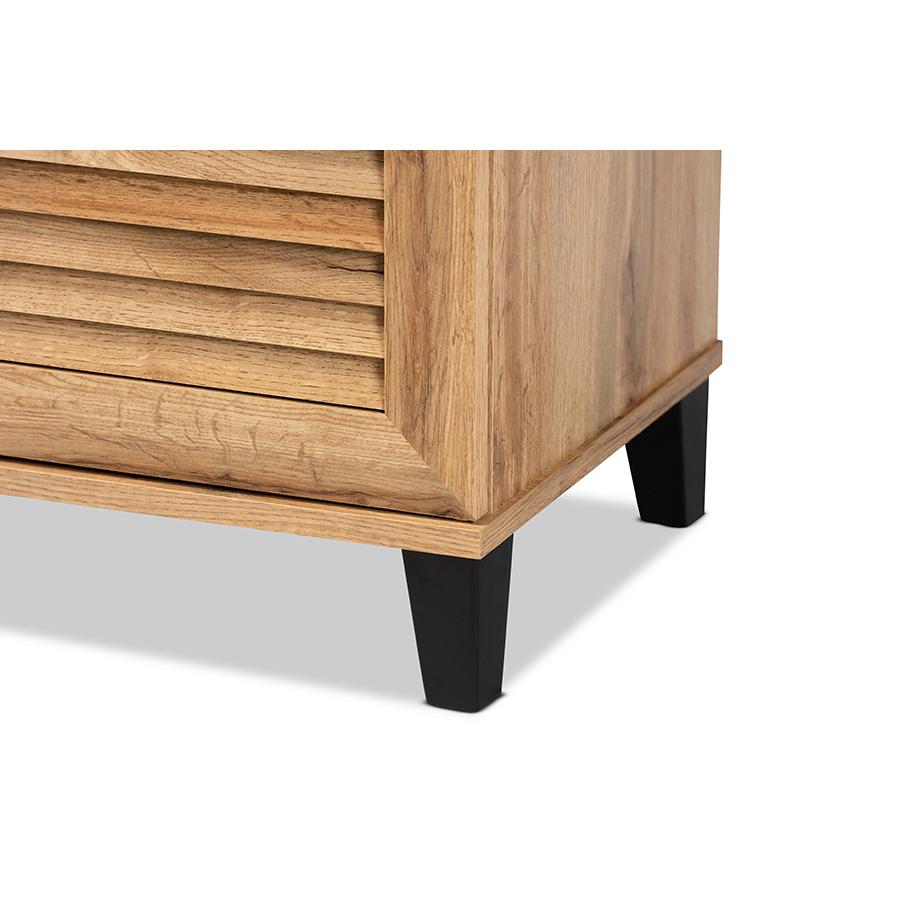 Oak Brown Finished Wood 2-Door Shoe Storage Cabinet. Picture 6