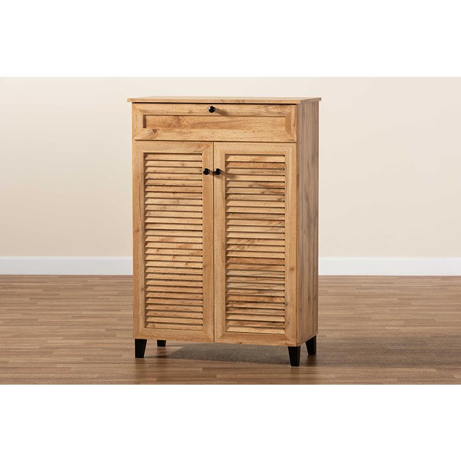 Oak Brown Finished Wood 5-Shelf Shoe Storage Cabinet. Picture 10