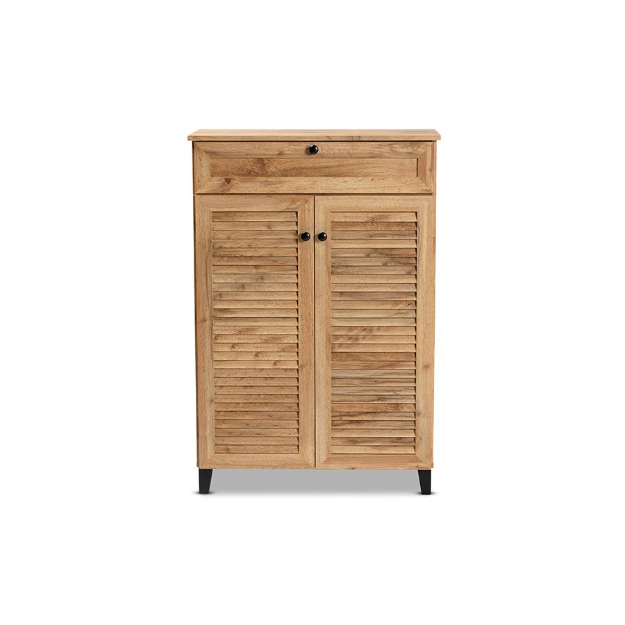 Oak Brown Finished Wood 5-Shelf Shoe Storage Cabinet. Picture 3