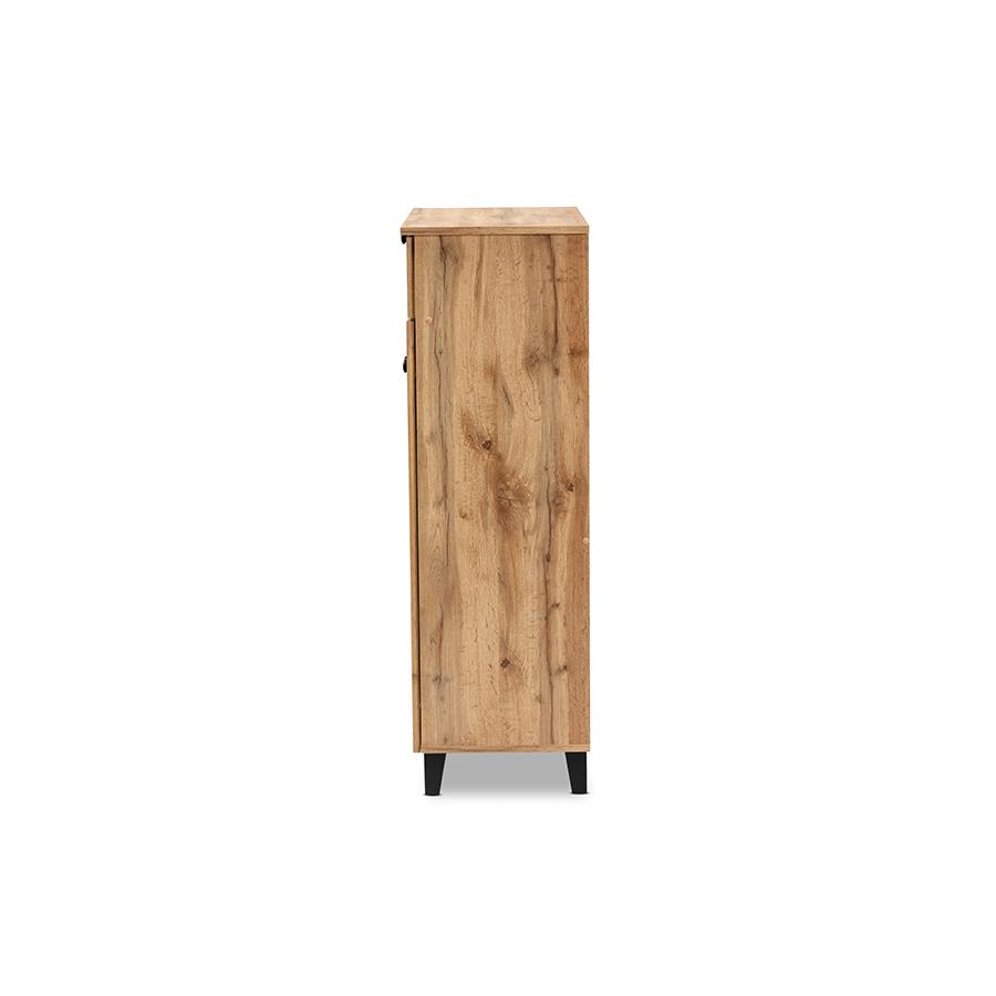 Oak Brown Finished Wood 5-Shelf Shoe Storage Cabinet. Picture 4