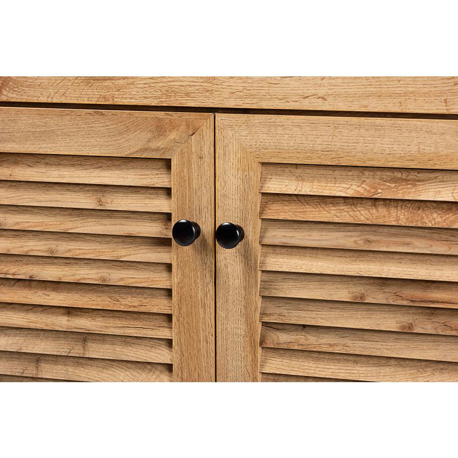 Oak Brown Finished Wood 5-Shelf Shoe Storage Cabinet. Picture 5