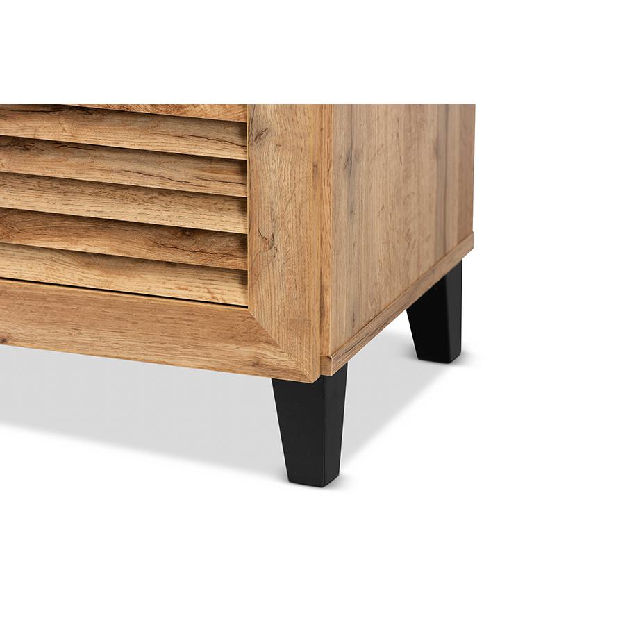 Oak Brown Finished Wood 5-Shelf Shoe Storage Cabinet. Picture 6