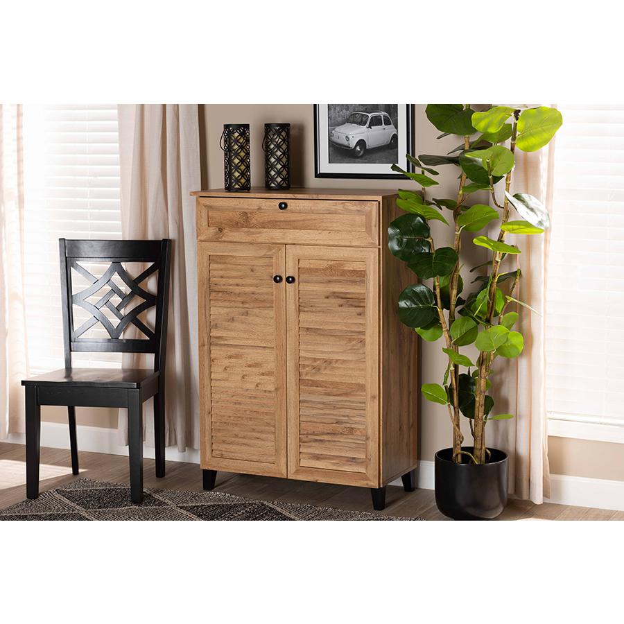 Oak Brown Finished Wood 5-Shelf Shoe Storage Cabinet. Picture 8