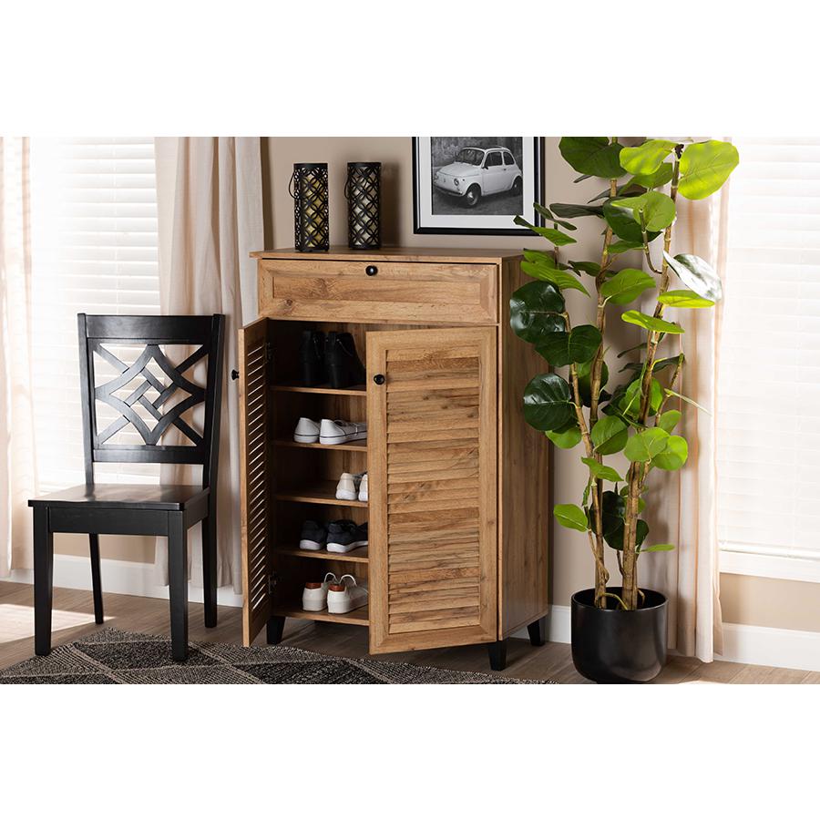 Oak Brown Finished Wood 5-Shelf Shoe Storage Cabinet. Picture 9
