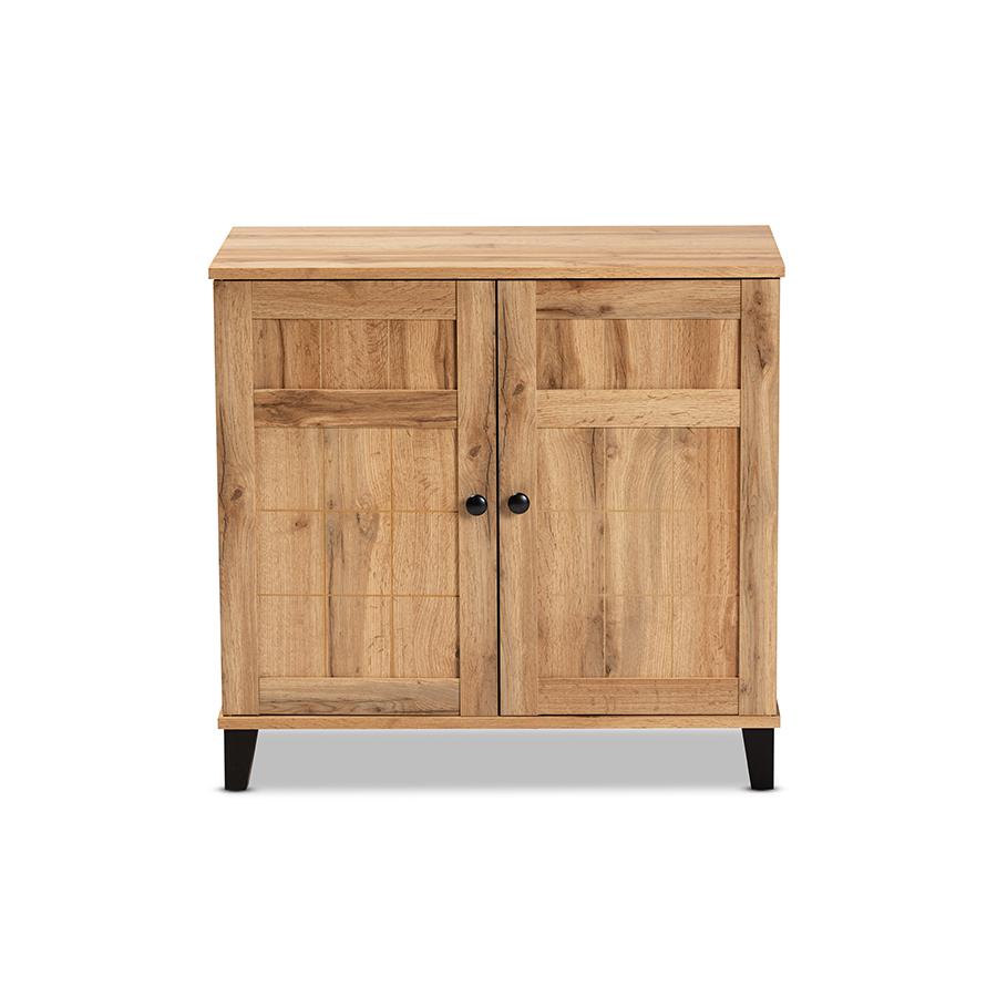 Oak Brown Finished Wood 2-Door Shoe Storage Cabinet. Picture 3