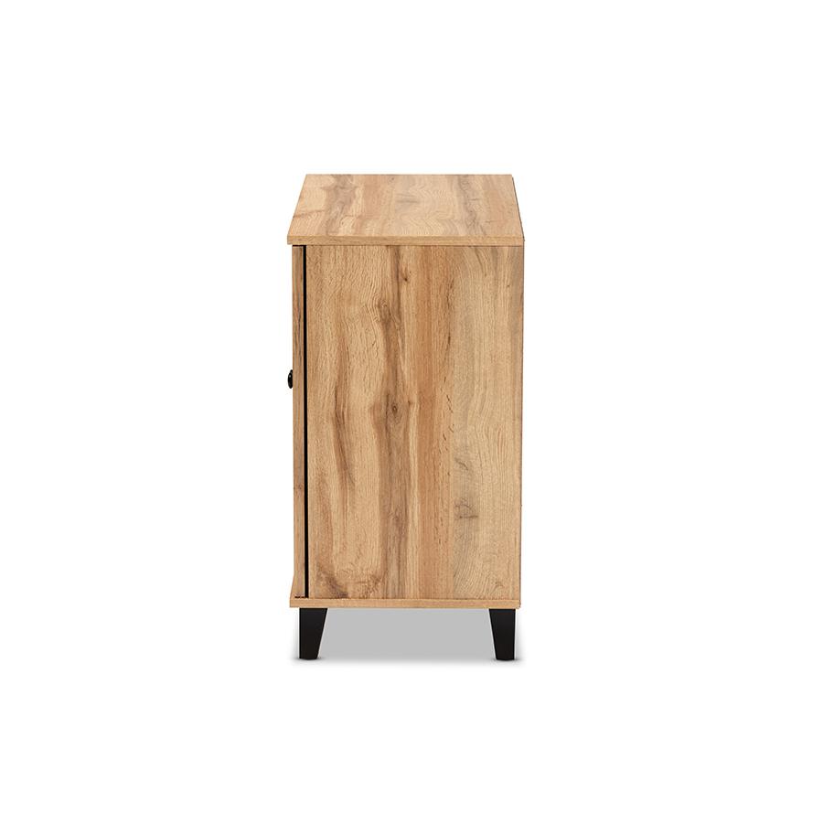 Oak Brown Finished Wood 2-Door Shoe Storage Cabinet. Picture 4