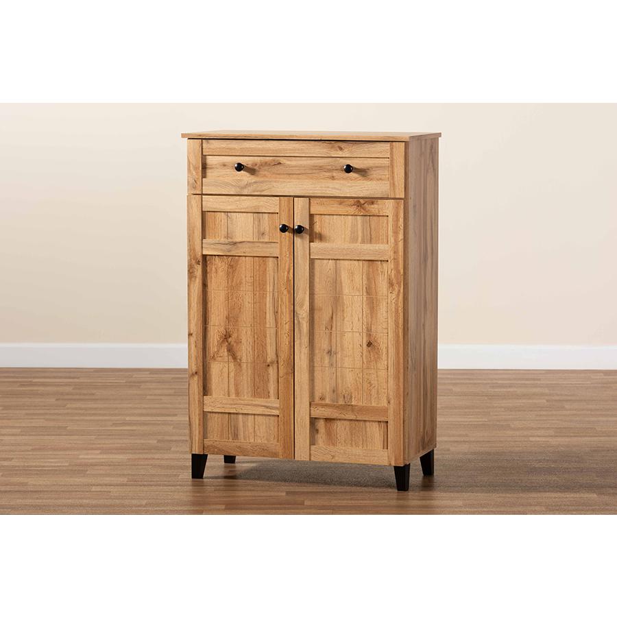 Oak Brown Finished Wood 1-Drawer Shoe Storage Cabinet. Picture 10