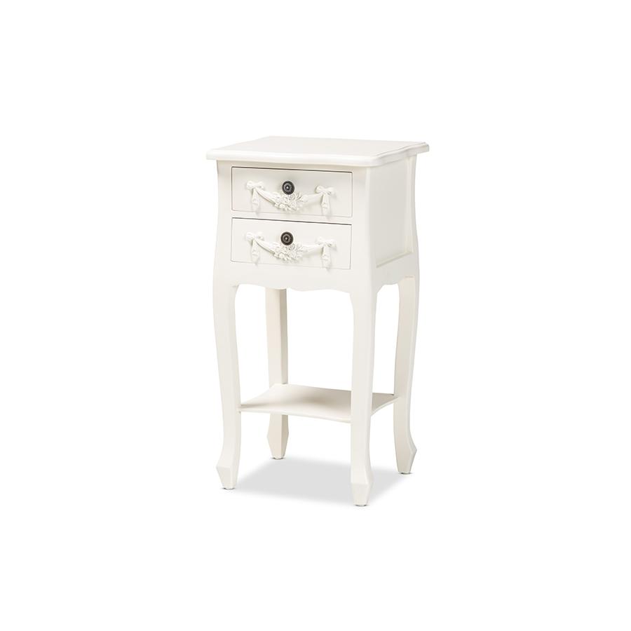 Baxton Studio Eliya Classic and Traditional White Finished Wood 2-Drawer Nightstand. Picture 1