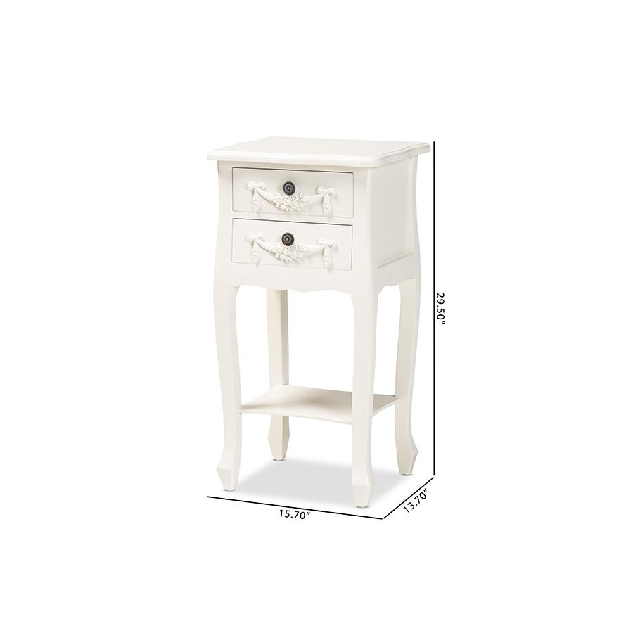 Baxton Studio Eliya Classic and Traditional White Finished Wood 2-Drawer Nightstand. Picture 10