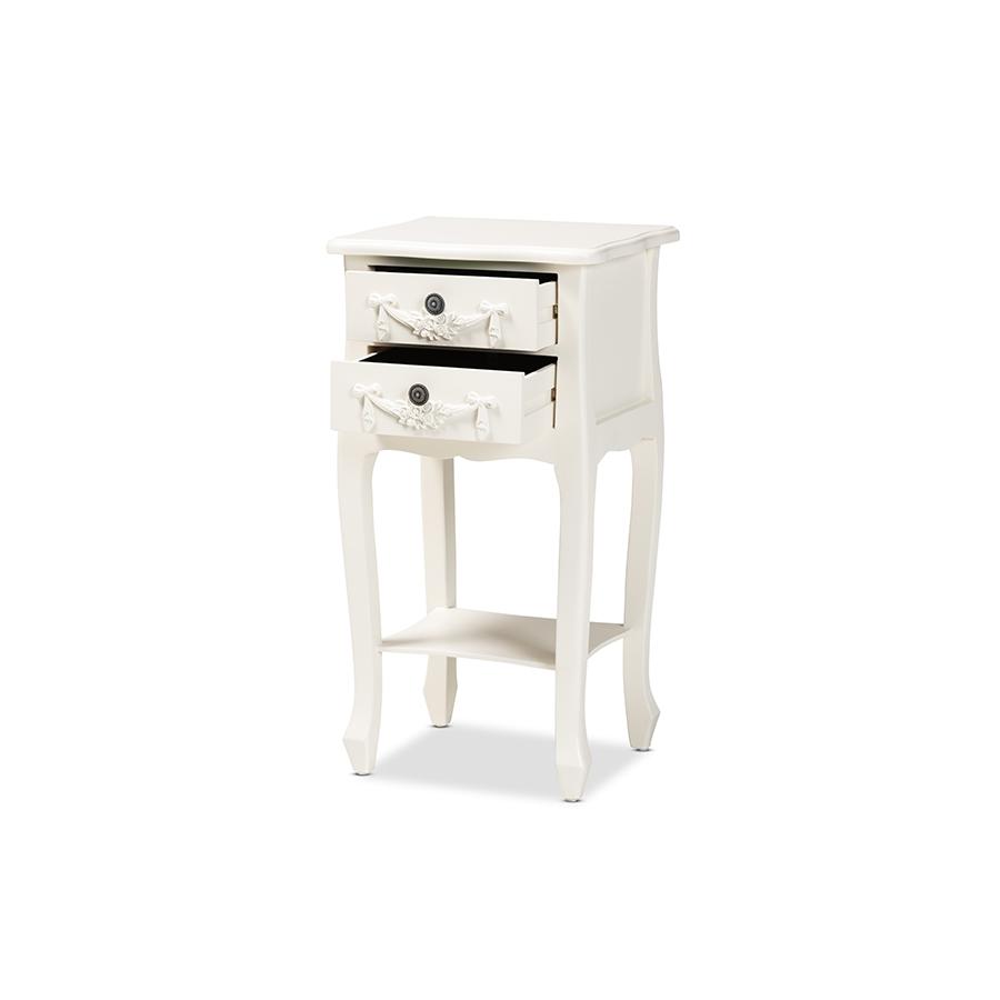 Baxton Studio Eliya Classic and Traditional White Finished Wood 2-Drawer Nightstand. Picture 2