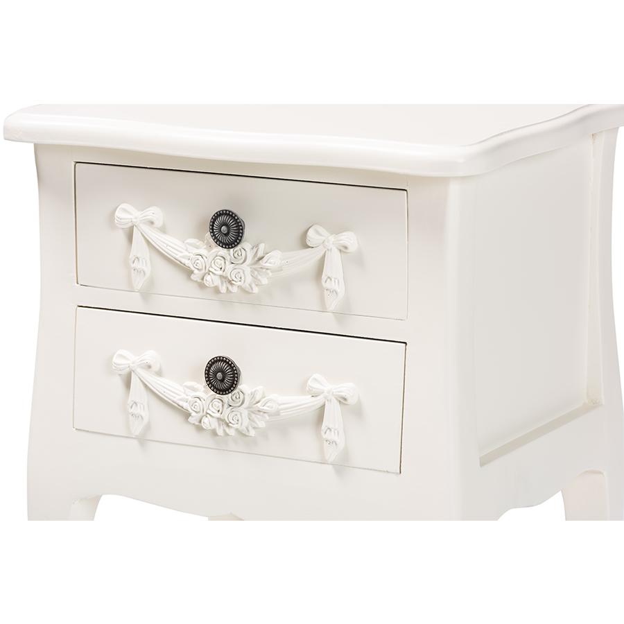 Baxton Studio Eliya Classic and Traditional White Finished Wood 2-Drawer Nightstand. Picture 5
