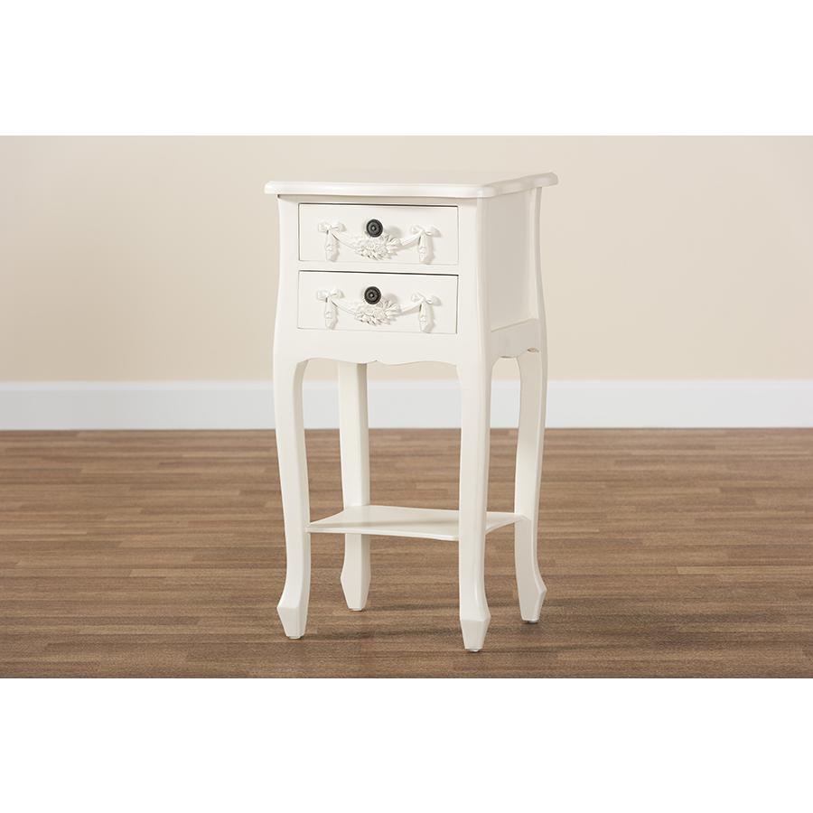 Baxton Studio Eliya Classic and Traditional White Finished Wood 2-Drawer Nightstand. Picture 9
