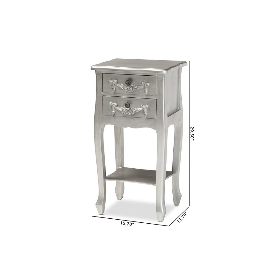 Baxton Studio Eliya Classic and Traditional Brushed Silver Finished Wood 2-Drawer Nightstand. Picture 10