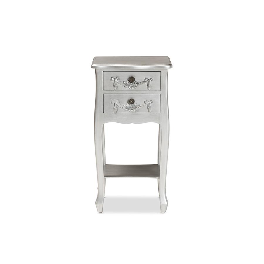 Baxton Studio Eliya Classic and Traditional Brushed Silver Finished Wood 2-Drawer Nightstand. Picture 3