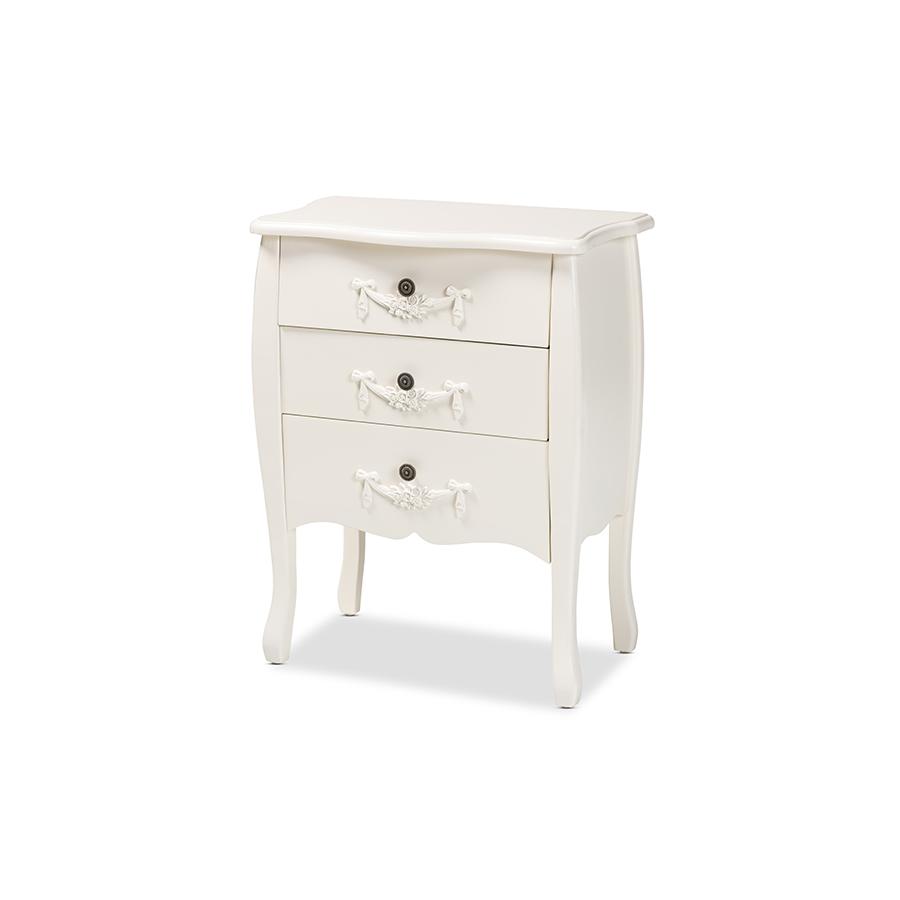 Eliya Classic and Traditional White Finished Wood 3-Drawer Storage Cabinet. Picture 1
