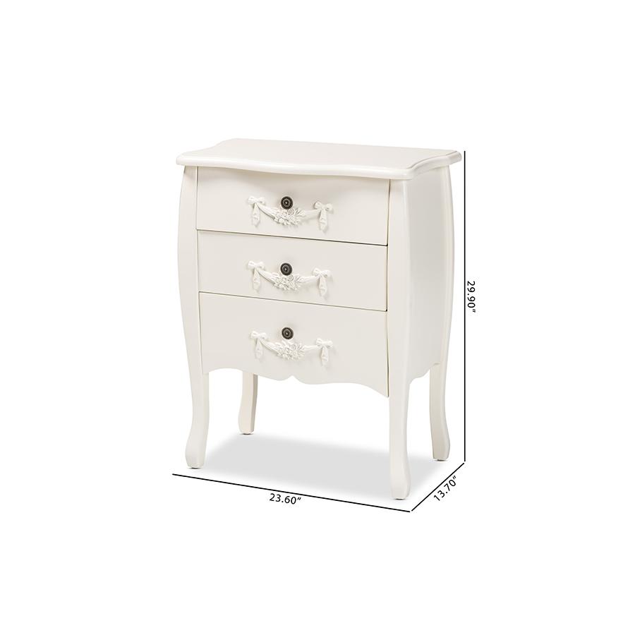 Eliya Classic and Traditional White Finished Wood 3-Drawer Storage Cabinet. Picture 10