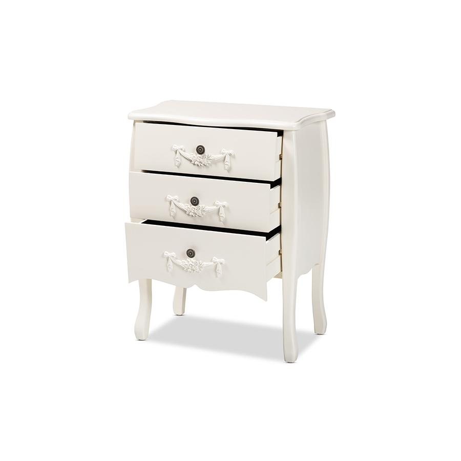 Eliya Classic and Traditional White Finished Wood 3-Drawer Storage Cabinet. Picture 2