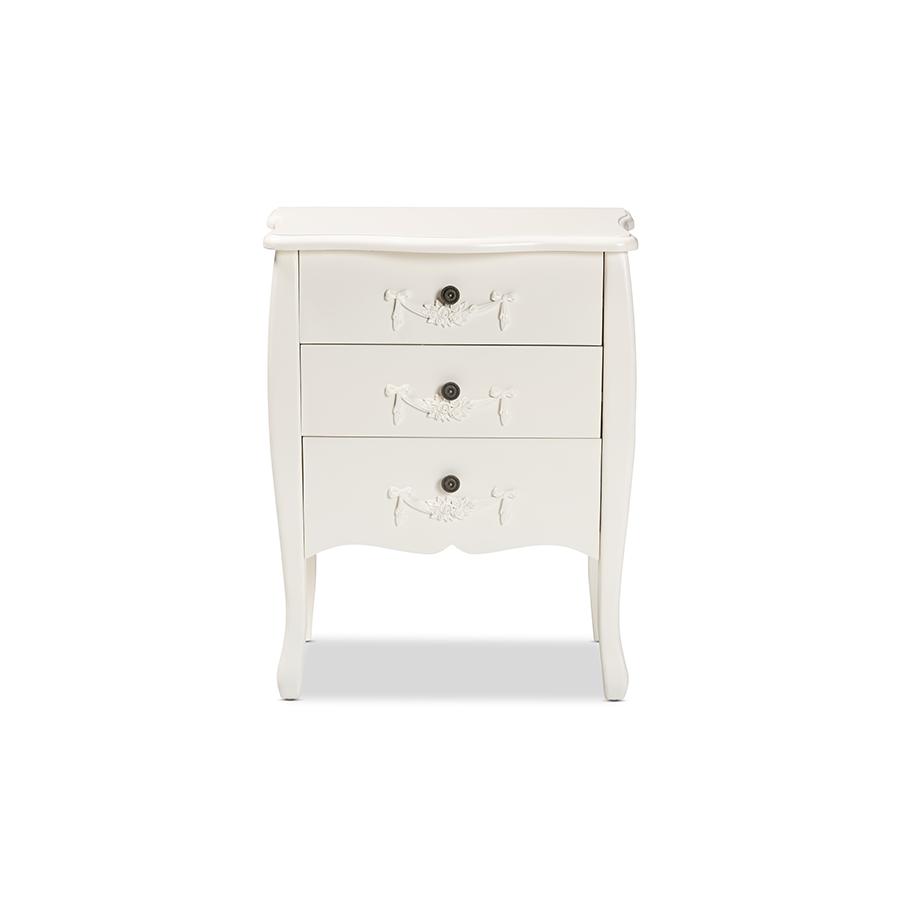 Eliya Classic and Traditional White Finished Wood 3-Drawer Storage Cabinet. Picture 3