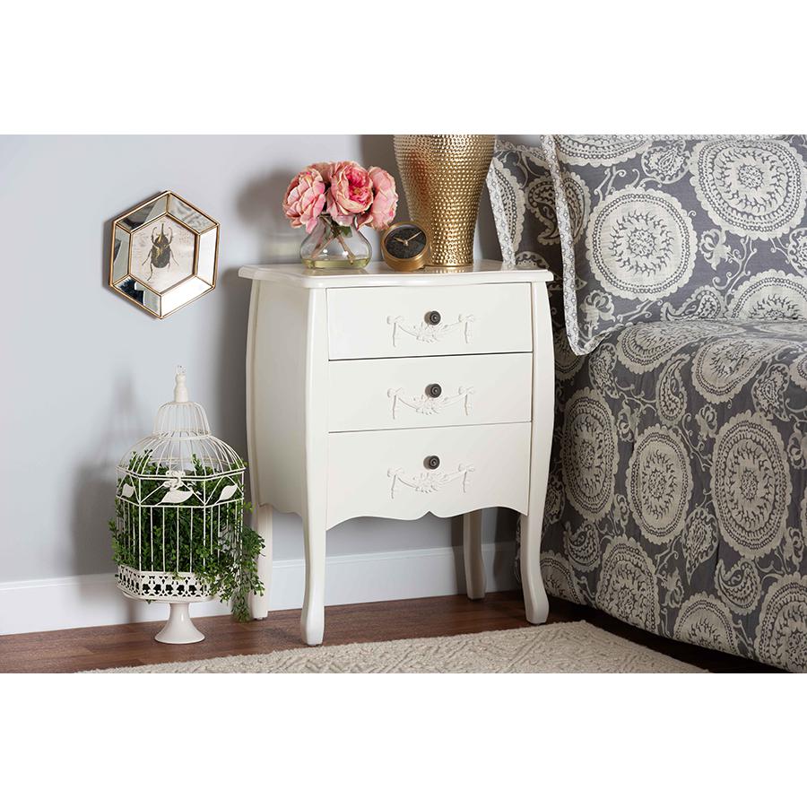 Eliya Classic and Traditional White Finished Wood 3-Drawer Storage Cabinet. Picture 8