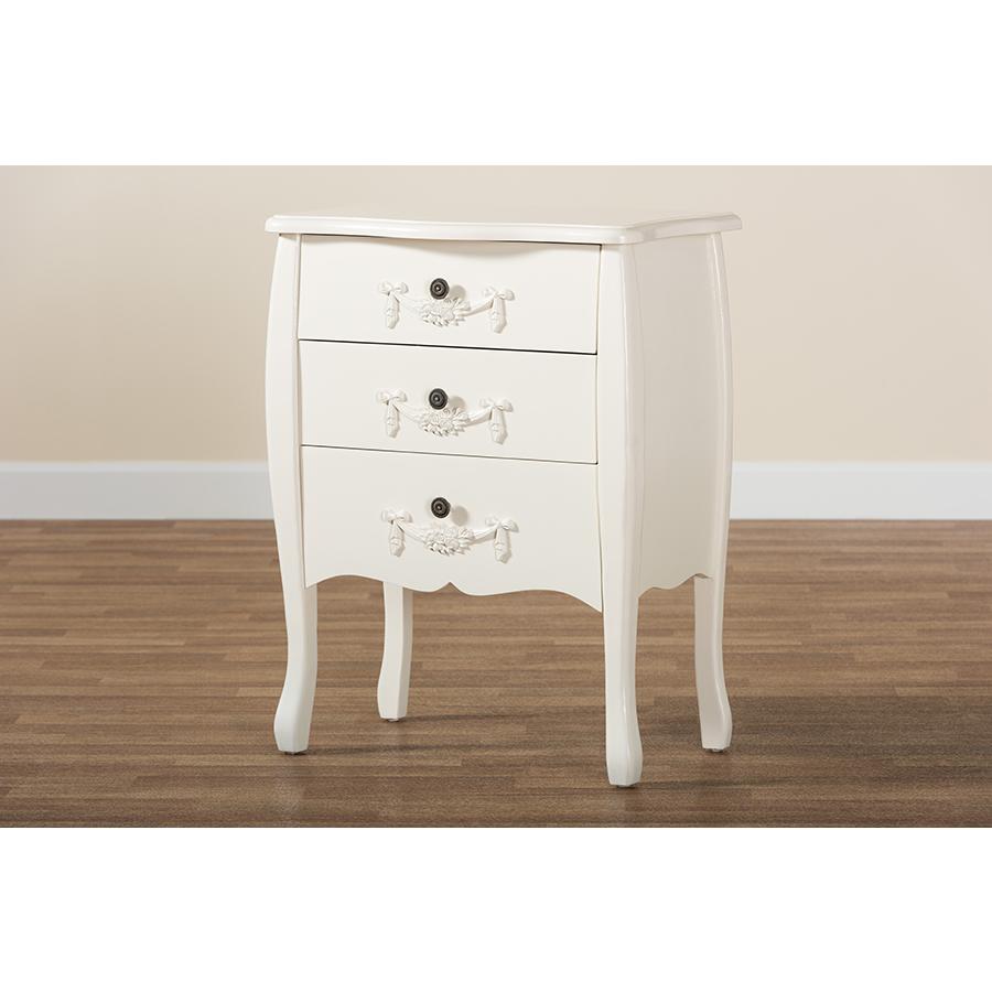 Eliya Classic and Traditional White Finished Wood 3-Drawer Storage Cabinet. Picture 9