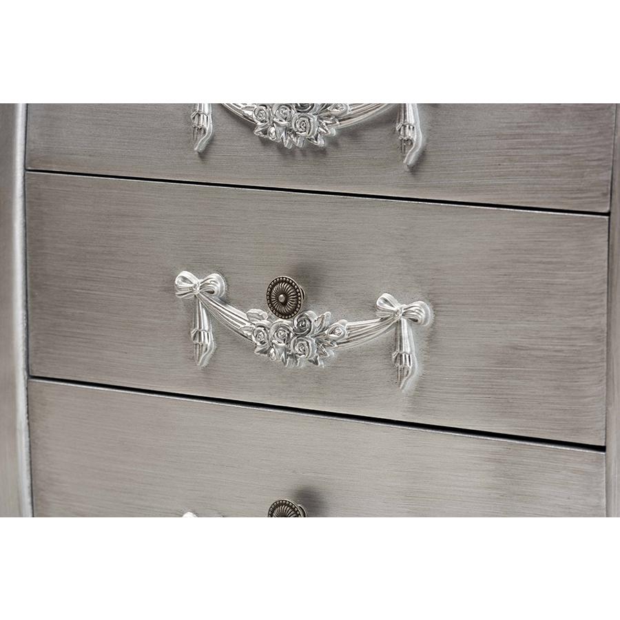 Traditional Brushed Silver Finished Wood 3-Drawer Storage Cabinet. Picture 5